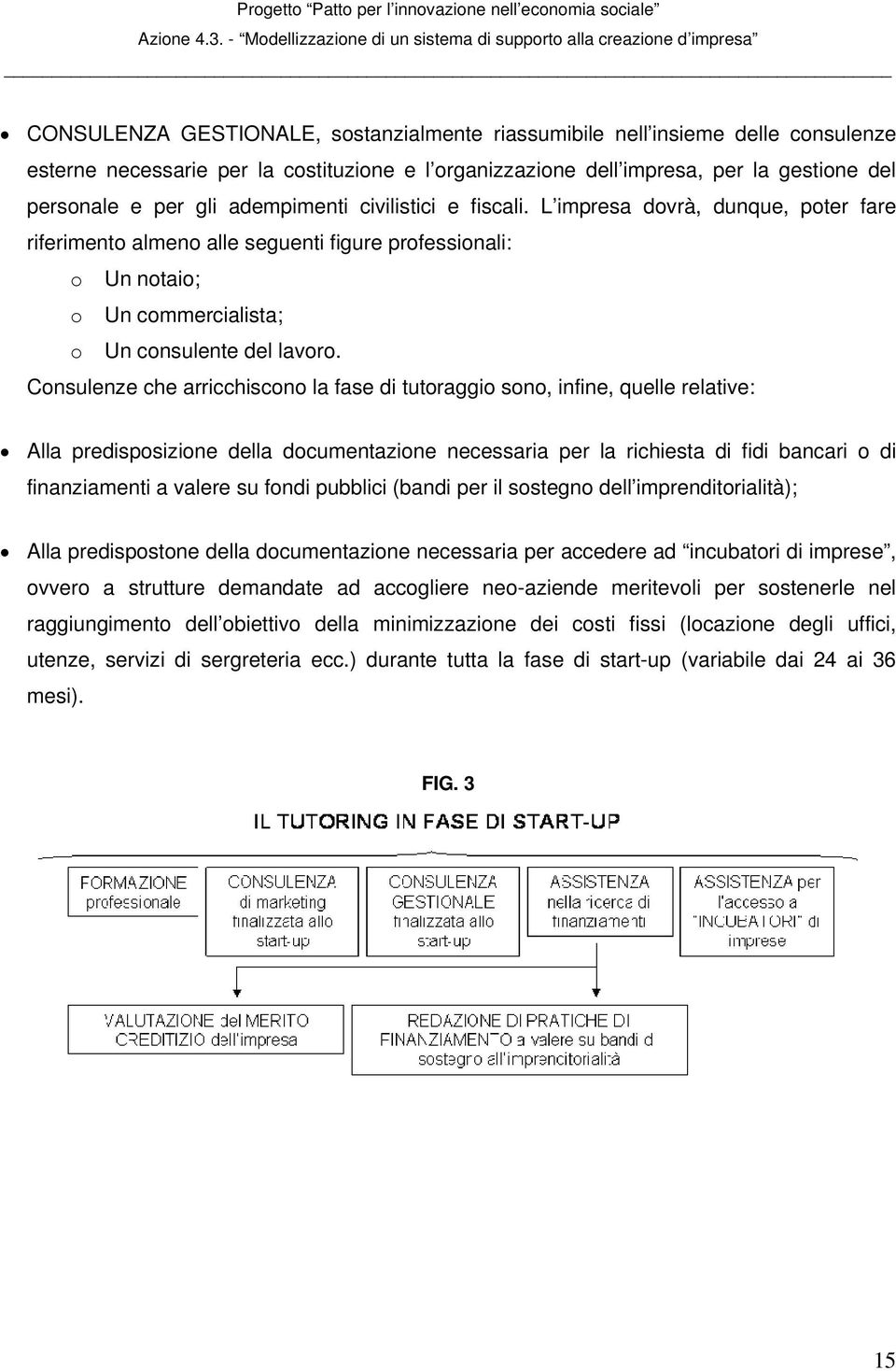 Consulenze che arricchiscono la fase di tutoraggio sono, infine, quelle relative: Alla predisposizione della documentazione necessaria per la richiesta di fidi bancari o di finanziamenti a valere su