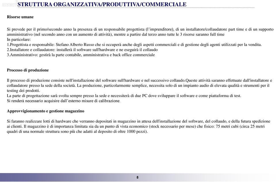 Progettista e responsabile: Stefano Alberto Russo che si occuperà anche degli aspetti commerciali e di gestione degli agenti utilizzati per la vendita. 2.