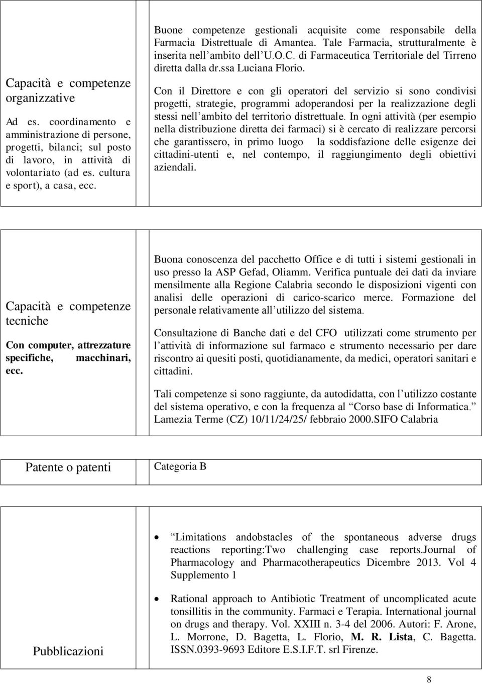 di Farmaceutica Territoriale del Tirreno diretta dalla dr.ssa Luciana Florio.