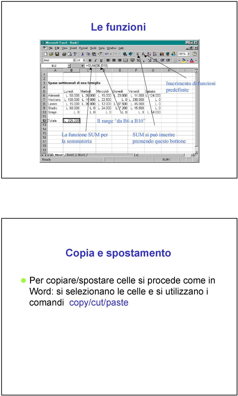 bottone Copia e spostamento n Per copiare/spostare celle si procede