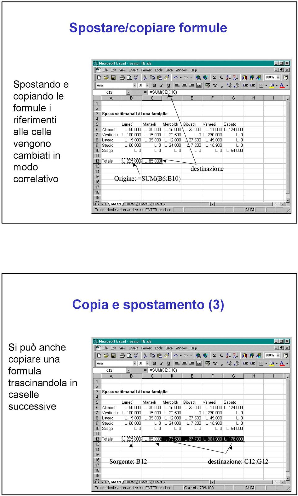 destinazione Copia e spostamento (3) Si può anche copiare una formula