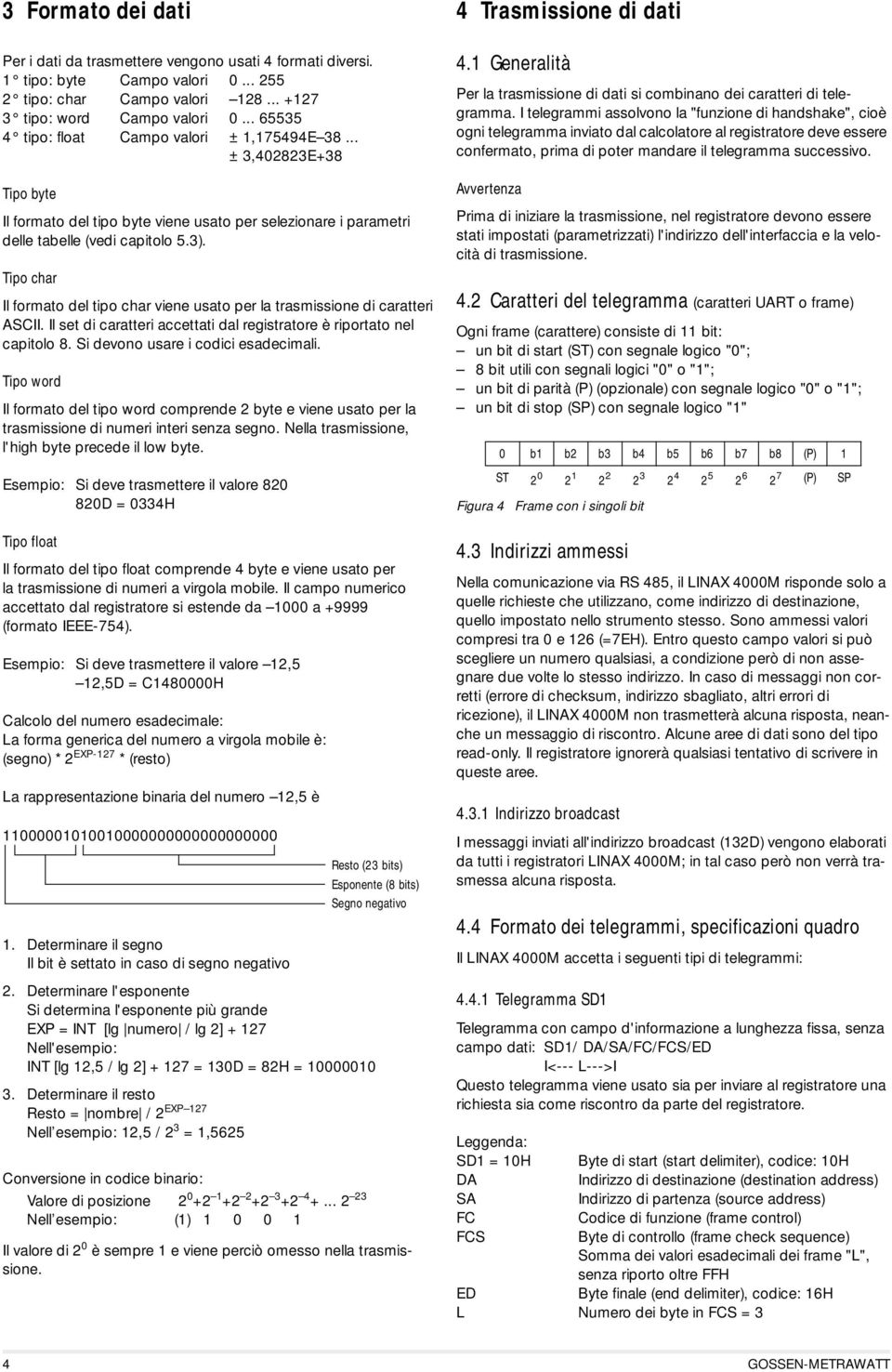 Tipo char Il formato del tipo char viene usato per la trasmissione di caratteri ASCII. Il set di caratteri accettati dal registratore è riportato nel capitolo 8. Si devono usare i codici esadecimali.