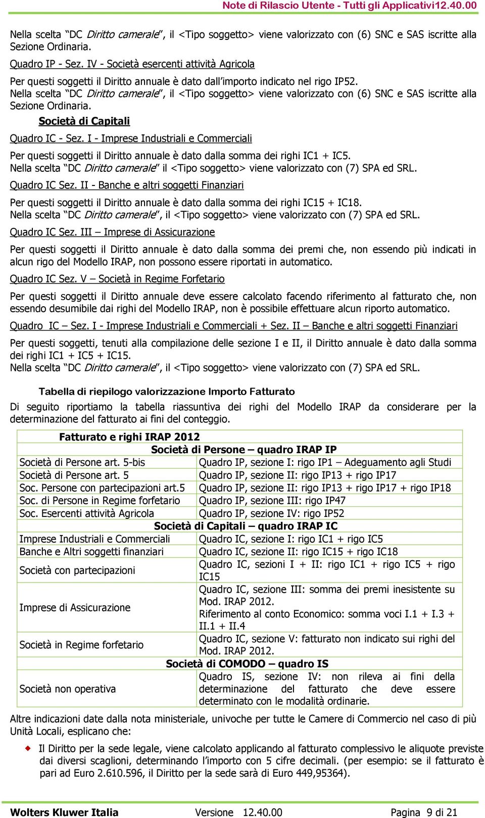 Nella scelta DC Diritto camerale, il <Tipo soggetto> viene valorizzato con (6) SNC e SAS iscritte alla Sezione Ordinaria. Società di Capitali Quadro IC - Sez.