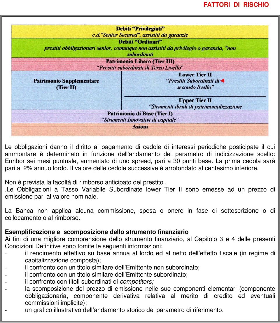 Il valore delle cedole successive è arrotondato al centesimo inferiore. Non è prevista la facoltà di rimborso anticipato del prestito.