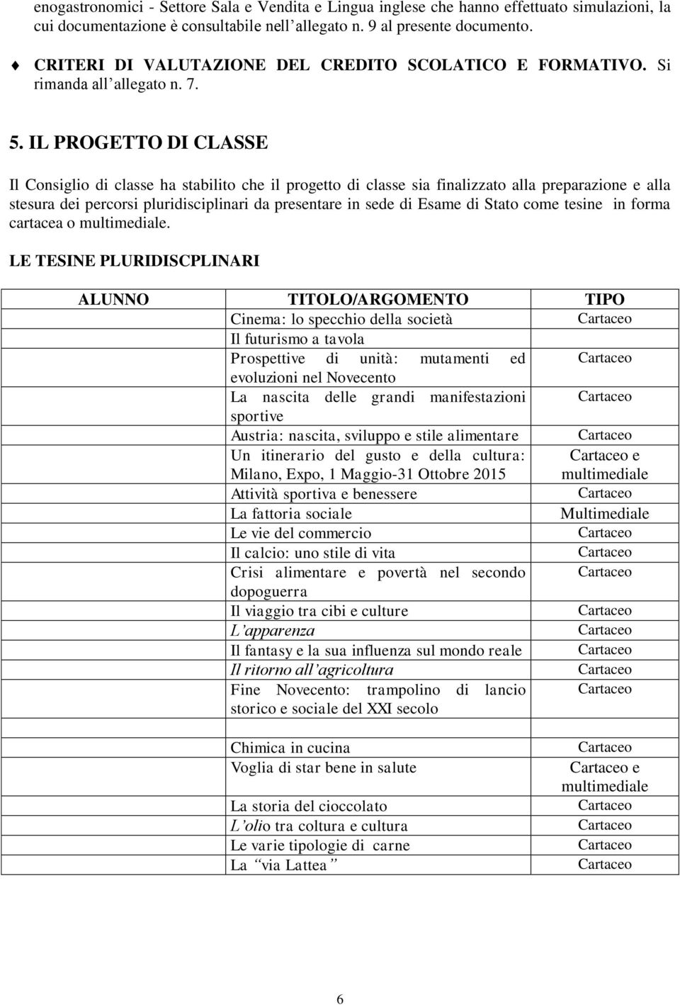 IL PROGETTO DI CLASSE Il Consiglio di classe ha stabilito che il progetto di classe sia finalizzato alla preparazione e alla stesura dei percorsi pluridisciplinari da presentare in sede di Esame di