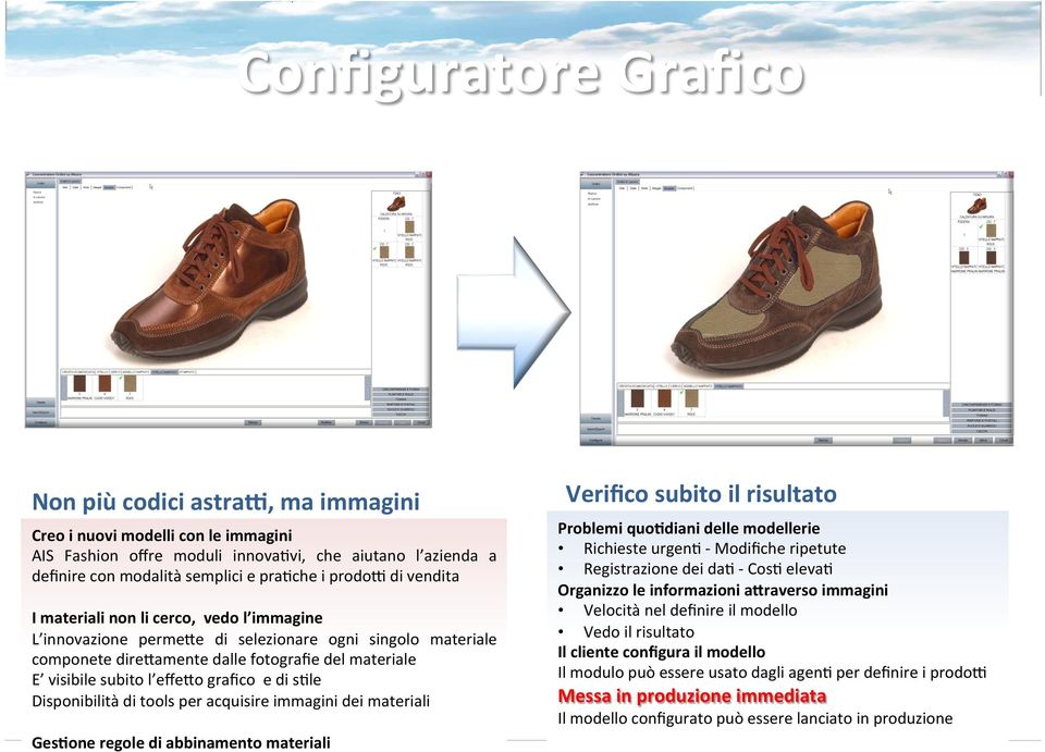 di s3le Disponibilità di tools per acquisire immagini dei materiali Ges5one regole di abbinamento materiali Veriﬁco subito il risultato Problemi quo5diani delle modellerie Richieste urgen3 - Modiﬁche