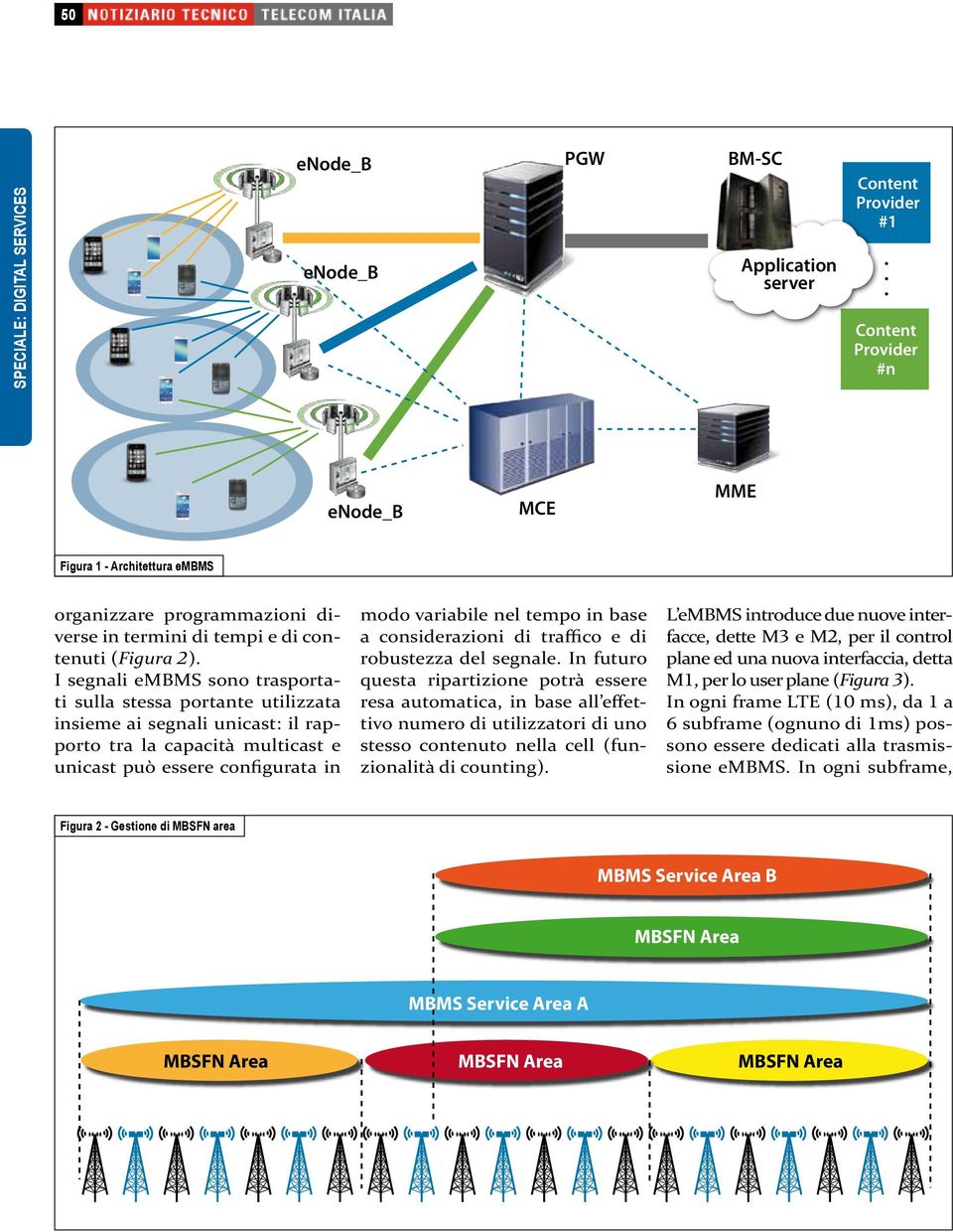 I segnali embms sono trasportati sulla stessa portante utilizzata insieme ai segnali unicast: il rapporto tra la capacità multicast e unicast può essere configurata in modo variabile nel tempo in