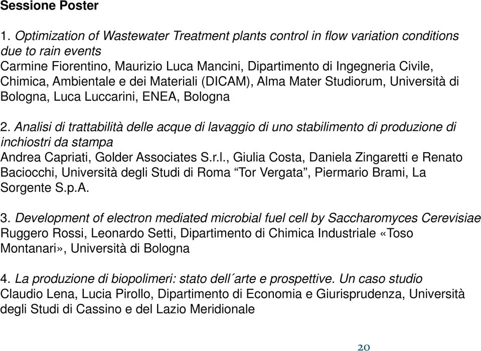 dei Materiali (DICAM), Alma Mater Studiorum, Università di Bologna, Luca Luccarini, ENEA, Bologna 2.