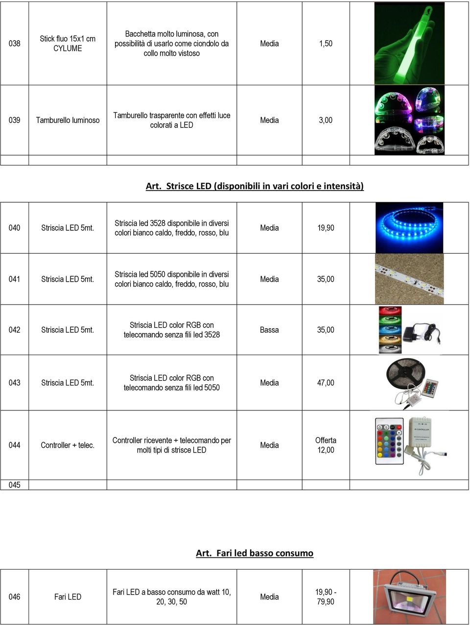 Striscia led 5050 disponibile in diversi colori bianco caldo, freddo, rosso, blu 35,00 042 Striscia LED 5mt.