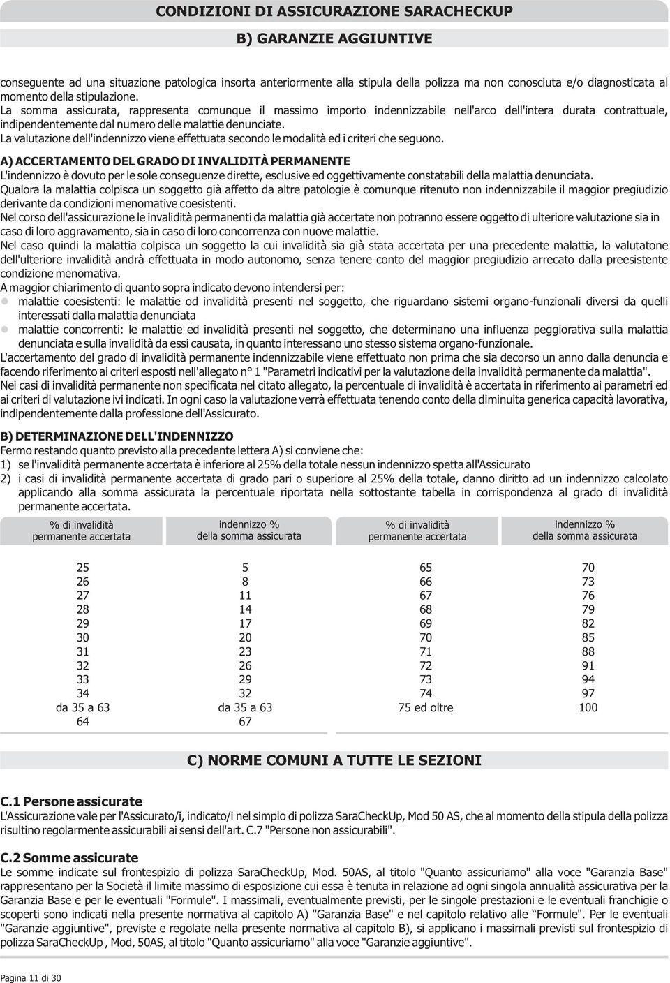 La valutazione dell'indennizzo viene effettuata secondo le modalità ed i criteri che seguono.