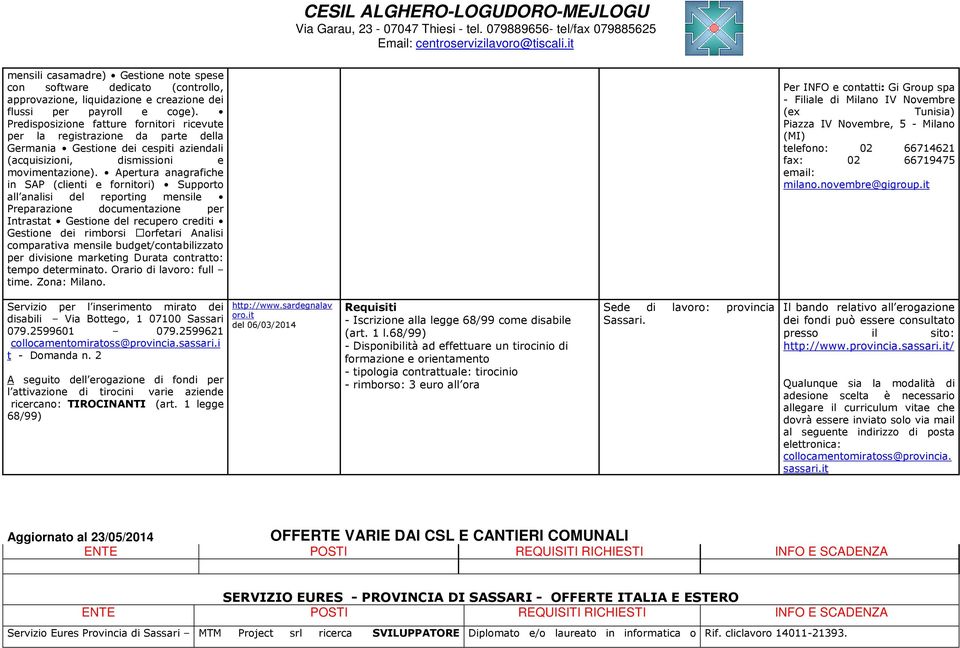 Apertura anagrafiche in SAP (clienti e fornitori) Supporto all analisi del reporting mensile Preparazione documentazione per Intrastat Gestione del recupero crediti Gestione dei rimborsi Zorfetari