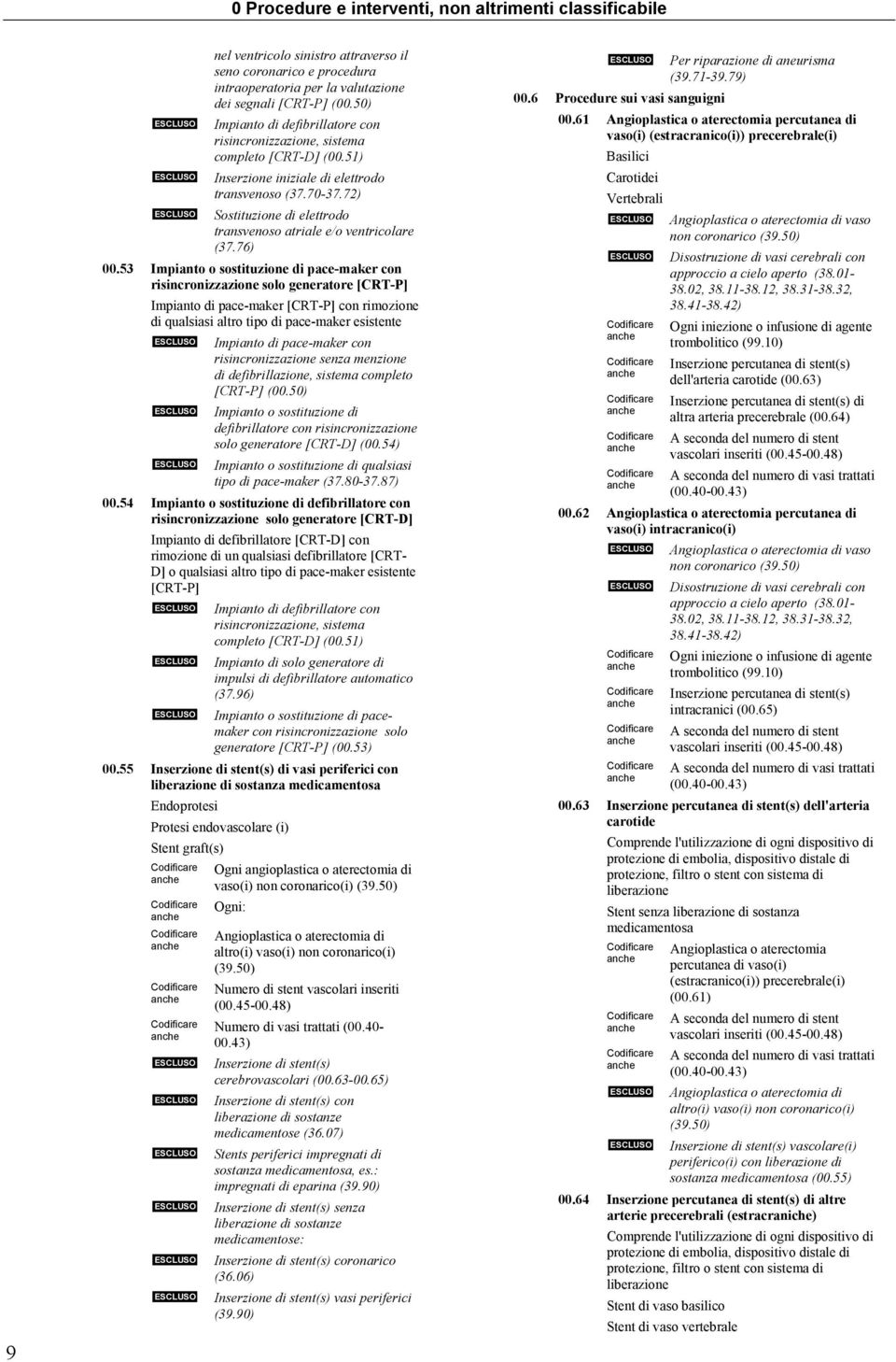 72) ESCLUSO Sostituzione di elettrodo transvenoso atriale e/o ventricolare (37.76) 00.