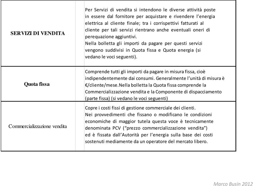 Nella bolletta gli importi da pagare per questi servizi vengono suddivisi in Quota fissa e Quota energia (si vedano le voci seguenti).