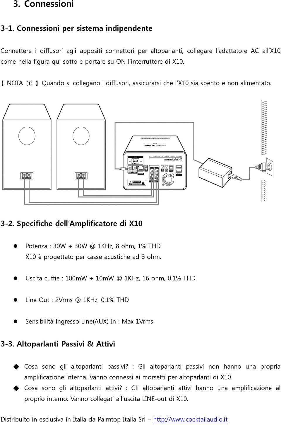X10. NOTA 1 Quando si collegano i diffusori, assicurarsi che l X10 sia spento e non alimentato. 3-2.