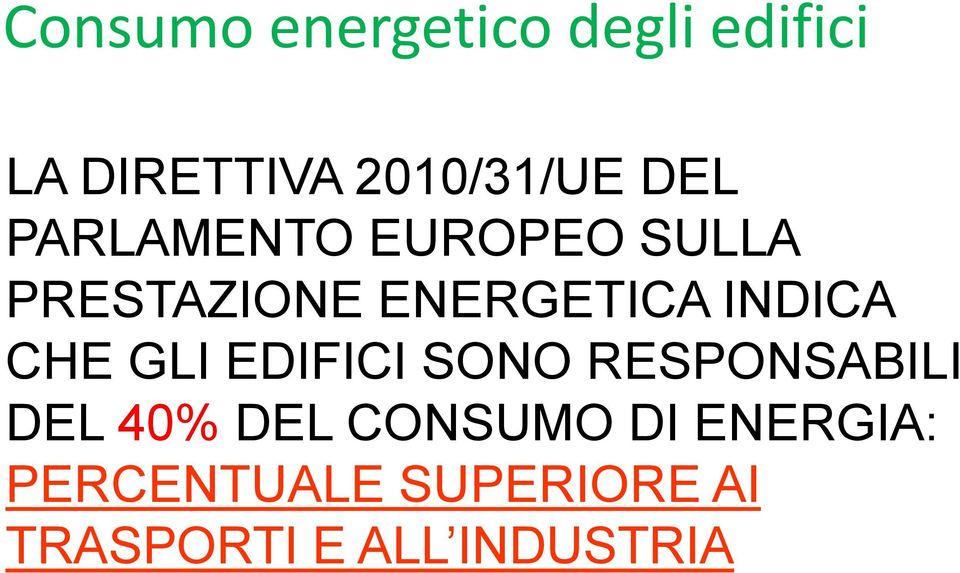 INDICA CHE GLI EDIFICI SONO RESPONSABILI DEL 40% DEL