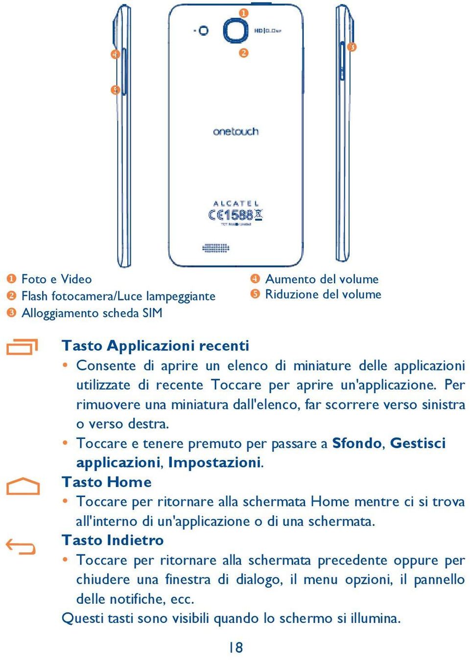 Toccare e tenere premuto per passare a Sfondo, Gestisci applicazioni, Impostazioni.