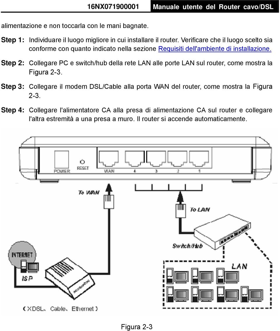 Step 2: Collegare PC e switch/hub della rete LAN alle porte LAN sul router, come mostra la Figura 2-3.
