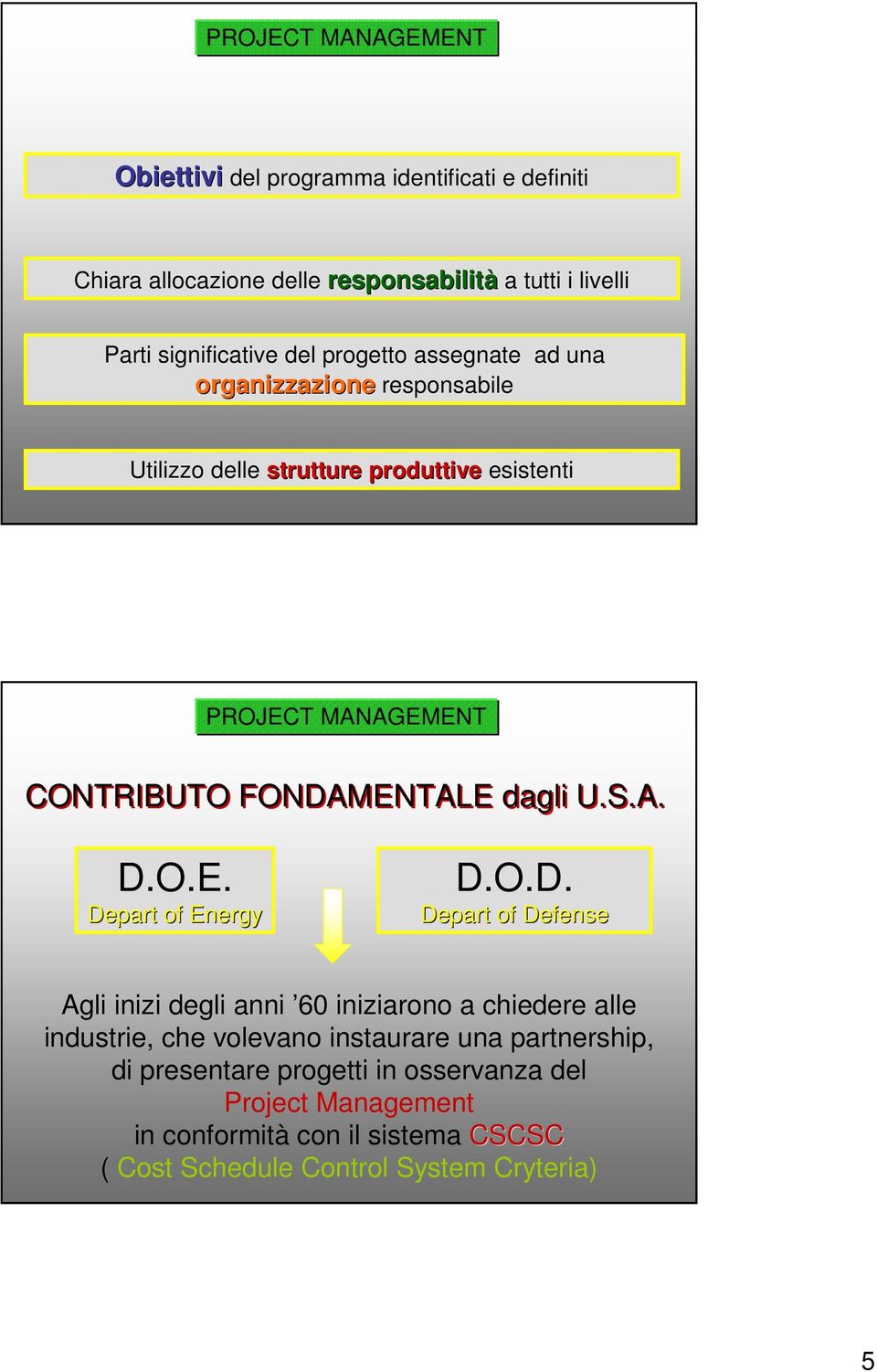 O.D. Depart of Defense Agli inizi degli anni 60 iniziarono a chiedere alle industrie, che volevano instaurare una partnership, di