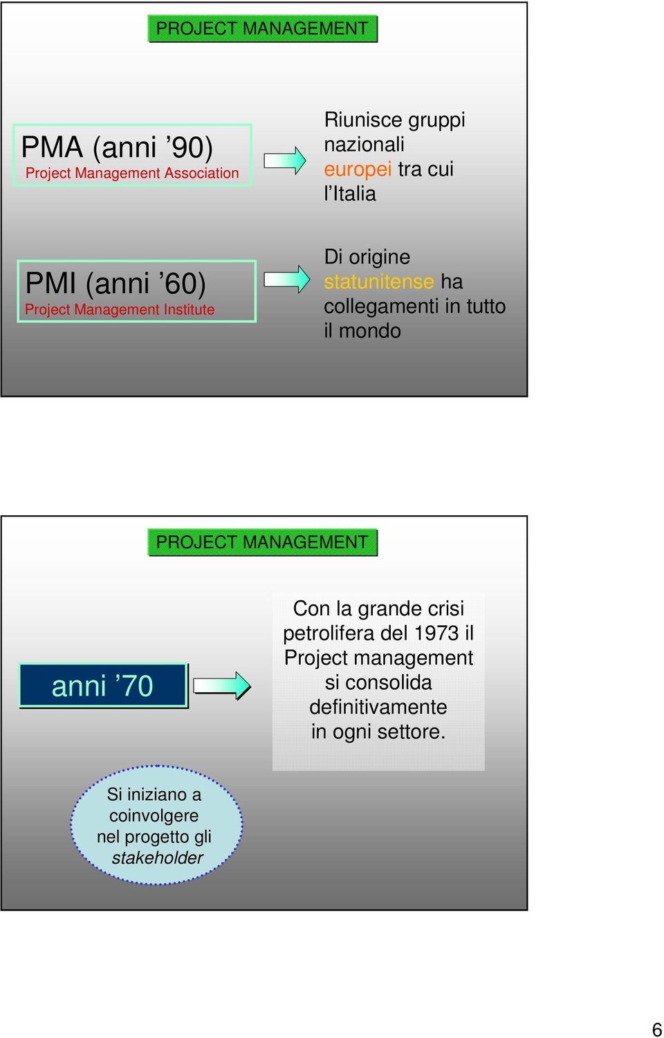 tutto il mondo anni 70 Con la grande crisi petrolifera del 1973 il Project management si