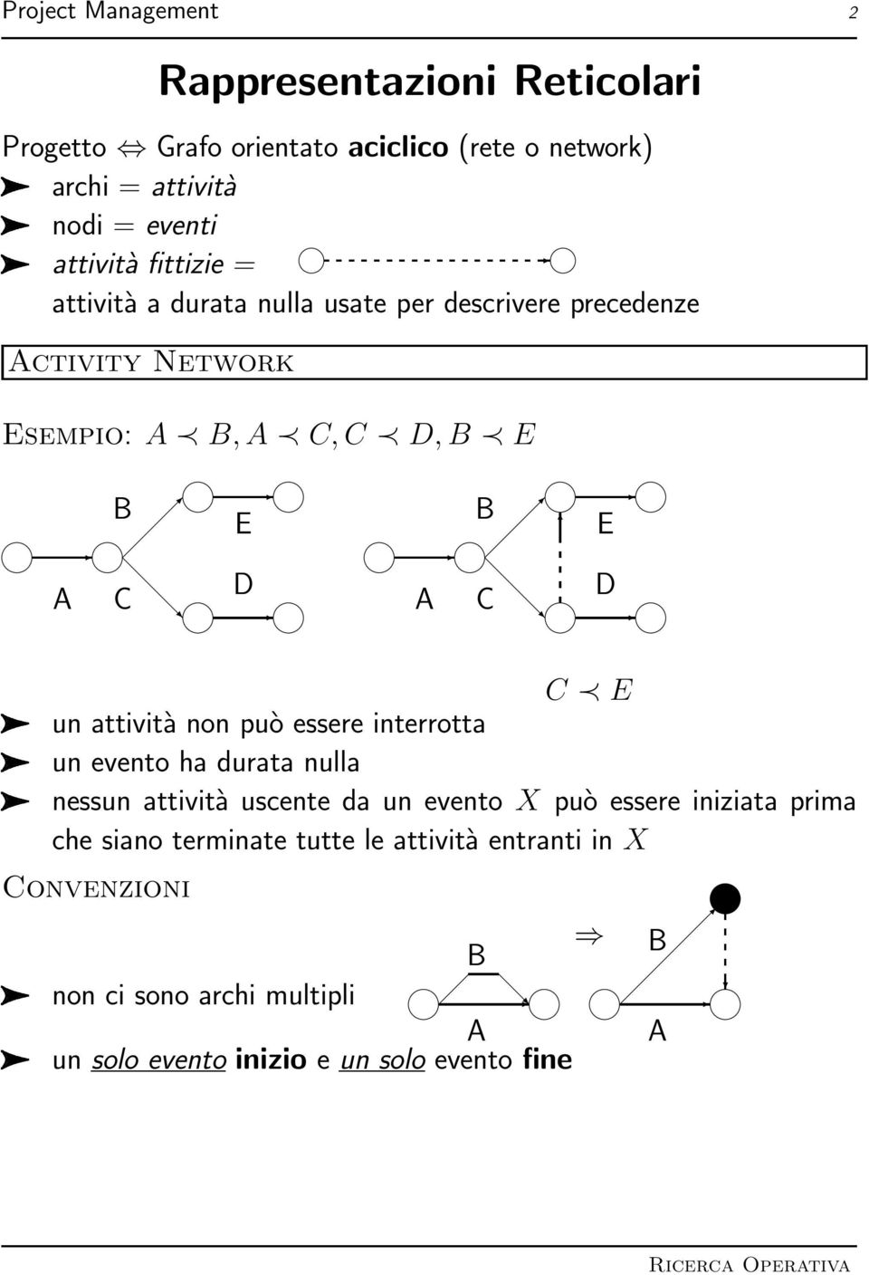 D C E un attività non può essere interrotta un evento ha durata nulla nessun attività uscente da un evento X può essere iniziata prima