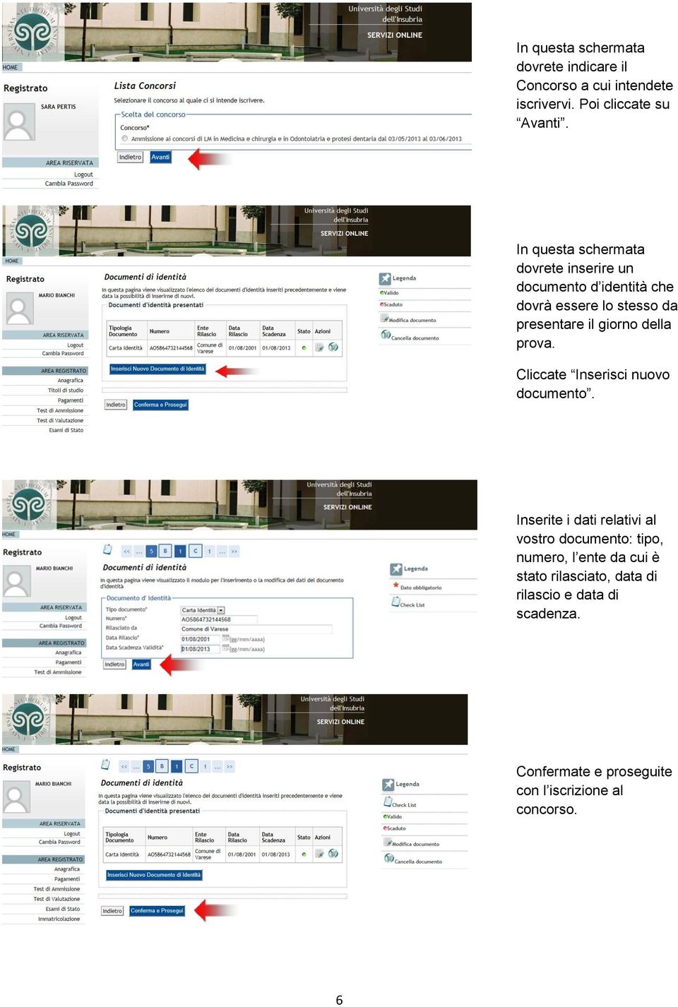 della prova. Cliccate Inserisci nuovo documento.