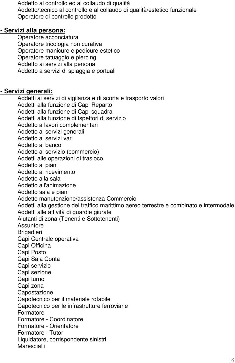 Addetti ai servizi di vigilanza e di scorta e trasporto valori Addetti alla funzione di Capi Reparto Addetti alla funzione di Capi squadra Addetti alla funzione di Ispettori di servizio Addetto a