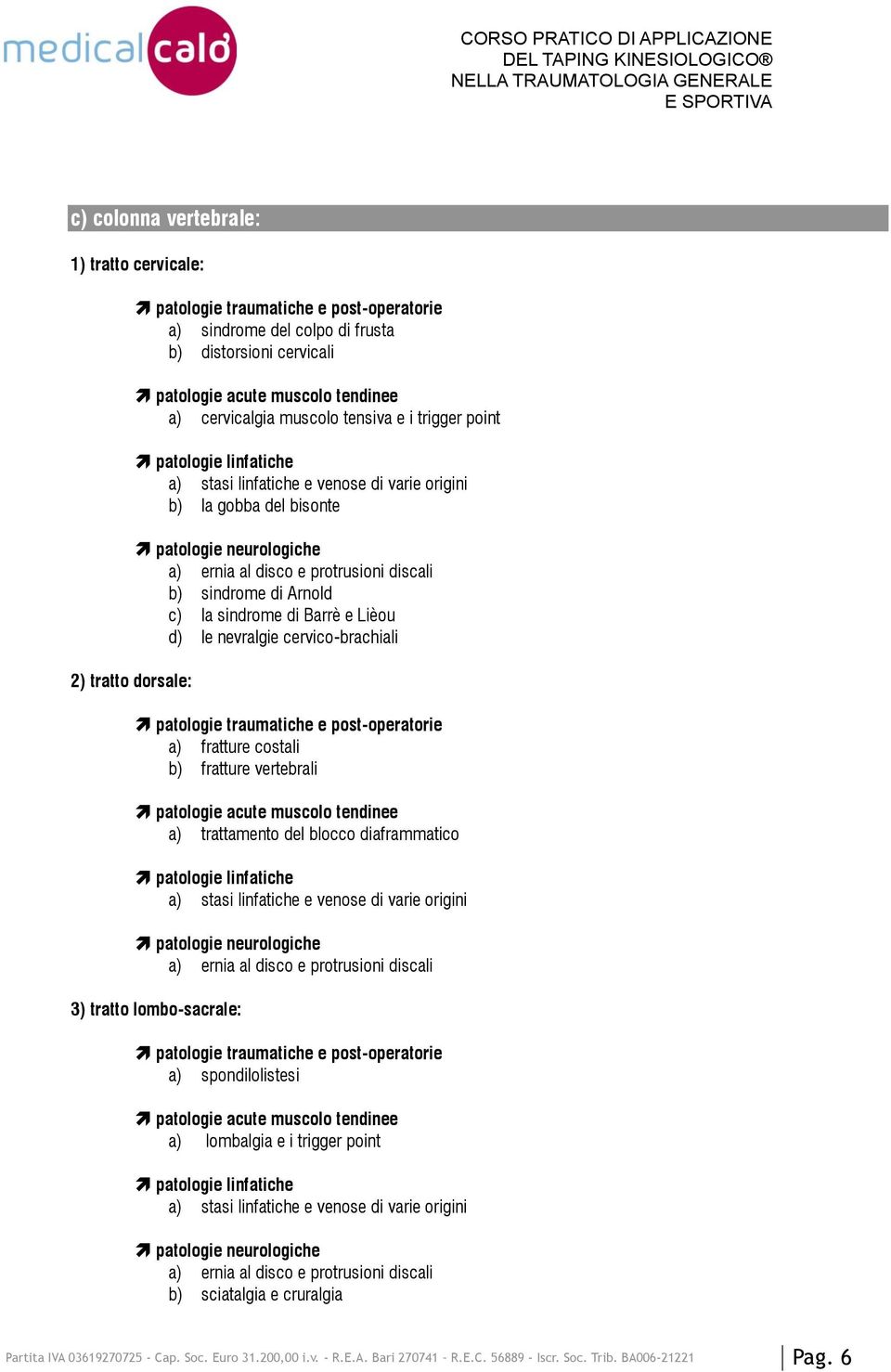 vertebrali a) trattamento del blocco diaframmatico a) ernia al disco e protrusioni discali 3) tratto lombo-sacrale: a) spondilolistesi a) lombalgia e i trigger point a) ernia al