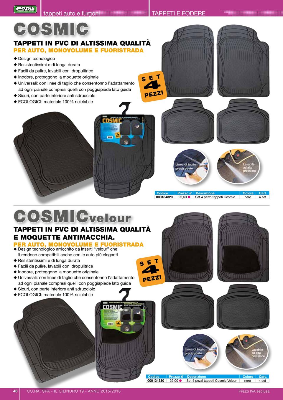 parte inferiore anti sdrucciolo u ECOLOGICI: materiale 100% riciclabile S E T 4 PEZZI Codice Prezzo Descrizione Colore Cart.