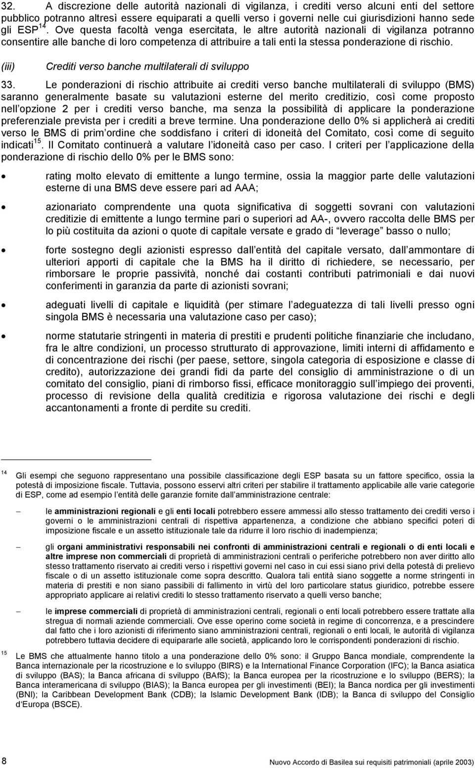 Ove questa facoltà venga esercitata, le altre autorità nazionali di vigilanza potranno consentire alle banche di loro competenza di attribuire a tali enti la stessa ponderazione di rischio.