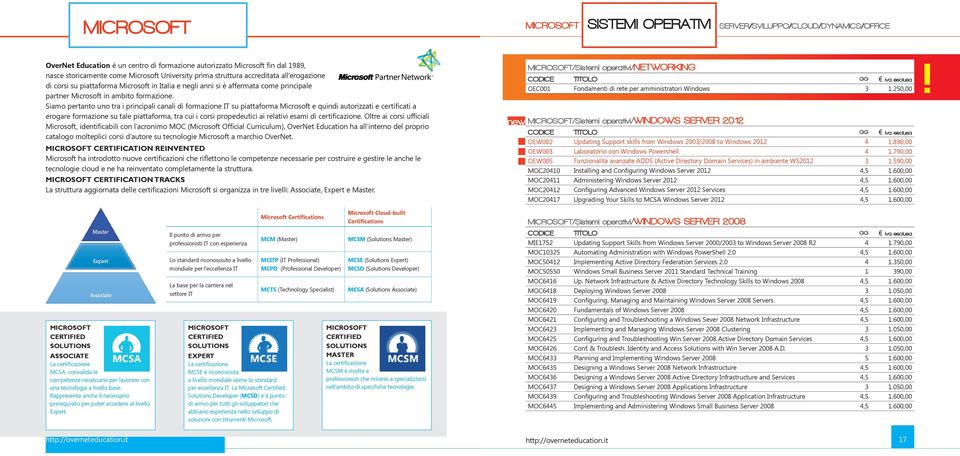 Siamo pertanto uno tra i principali canali di formazione IT su piattaforma Microsoft e quindi autorizzati e certificati a erogare formazione su tale piattaforma, tra cui i corsi propedeutici ai