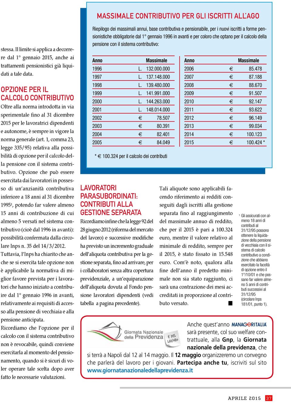 1, comma 23, legge 335/95) relativa alla possibilità di opzione per il calcolo della pensione con il sistema contributivo.