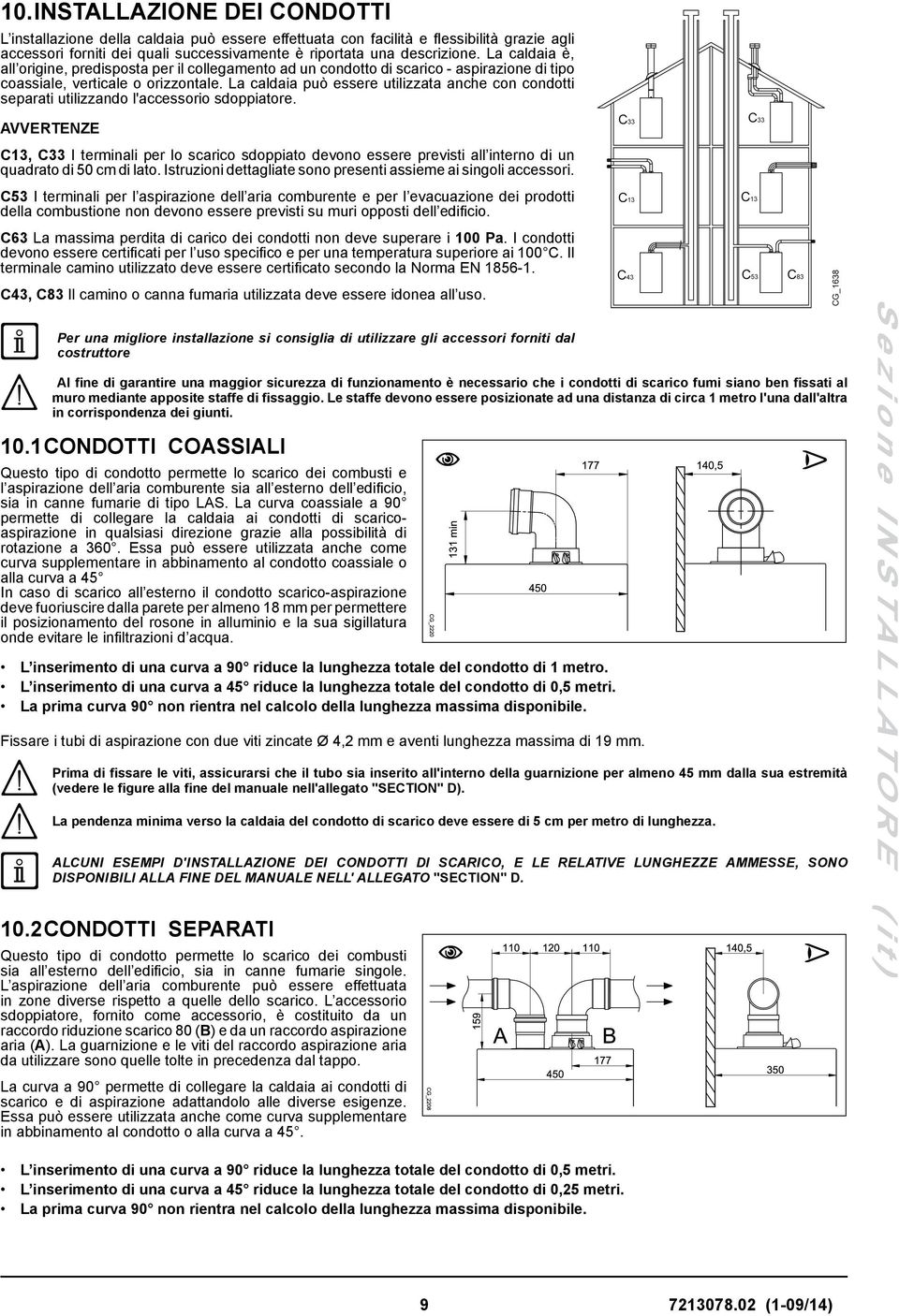 La caldaia può essere utilizzata anche con condotti separati utilizzando l'accessorio sdoppiatore.