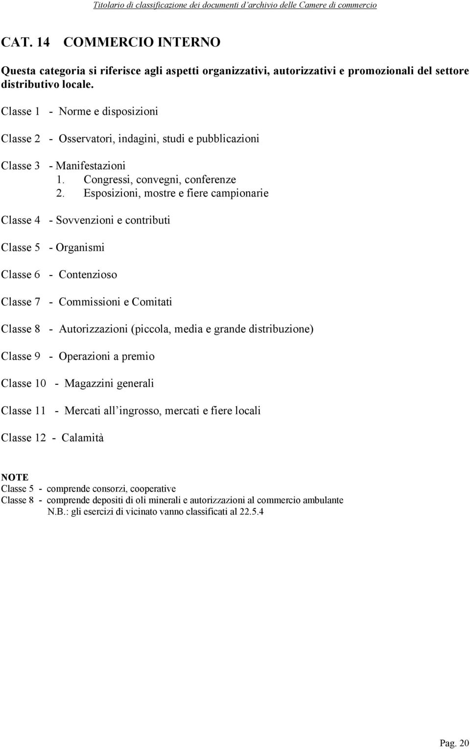 Esposizioni, mostre e fiere campionarie Classe 4 - Sovvenzioni e contributi Classe 5 - Organismi Classe 6 - Contenzioso Classe 7 - Commissioni e Comitati Classe 8 - Autorizzazioni (piccola,