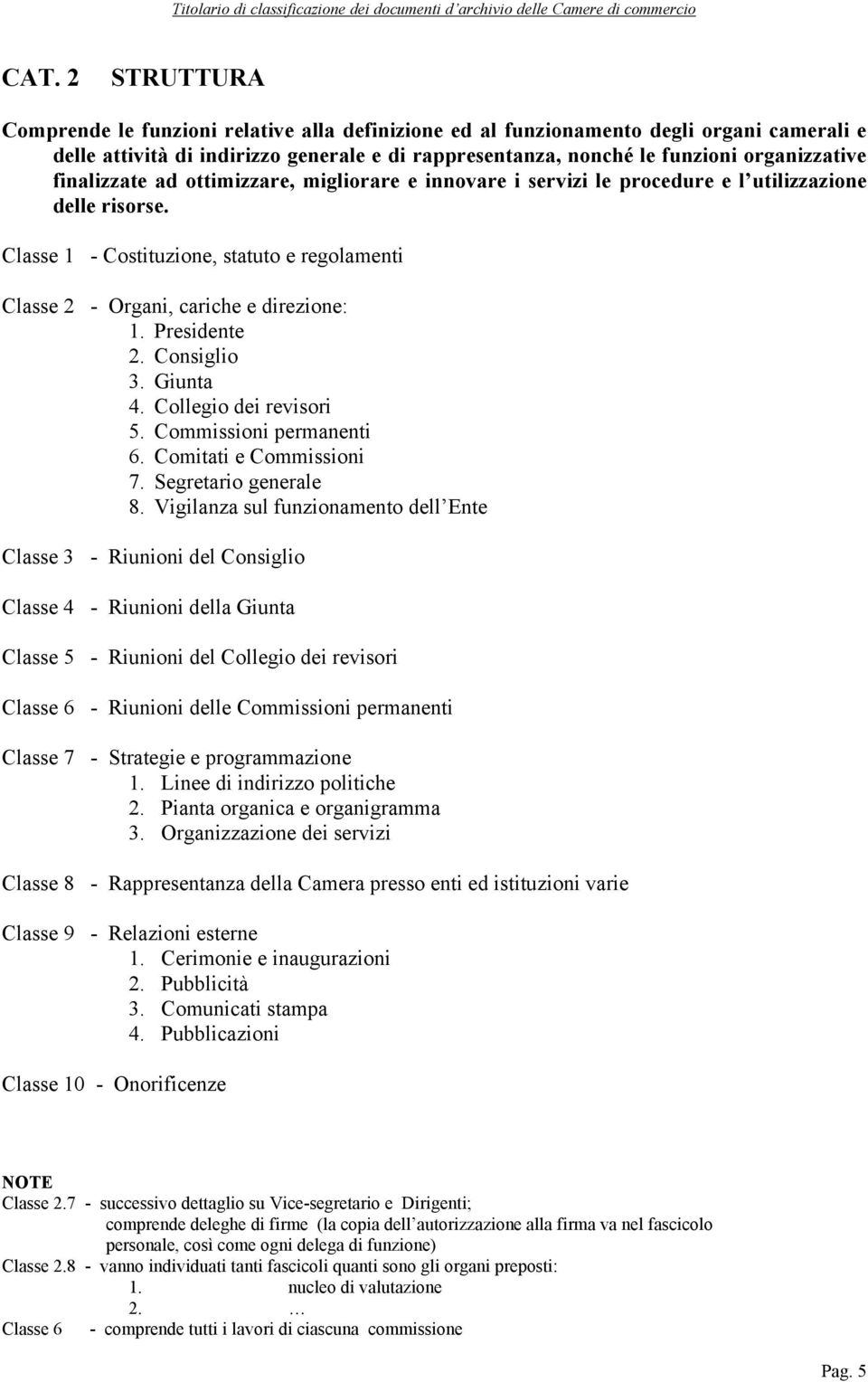 Presidente 2. Consiglio 3. Giunta 4. Collegio dei revisori 5. Commissioni permanenti 6. Comitati e Commissioni 7. Segretario generale 8.