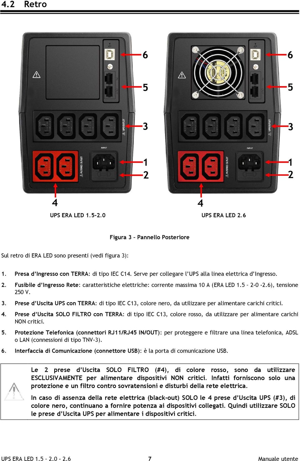 Prese d Uscita UPS con TERRA: di tipo IEC C13, colore nero, da utilizzare per alimentare carichi critici. 4.