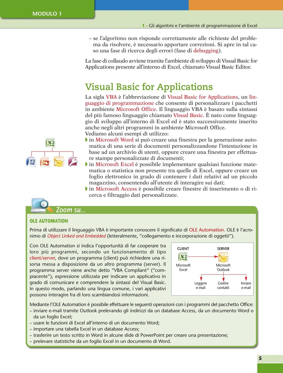 La fase di collaudo avviene tramite l ambiente di sviluppo di Visual Basic for Applications presente all interno di Excel, chiamato Visual Basic Editor. OLE AUTOMATION Zoom su.