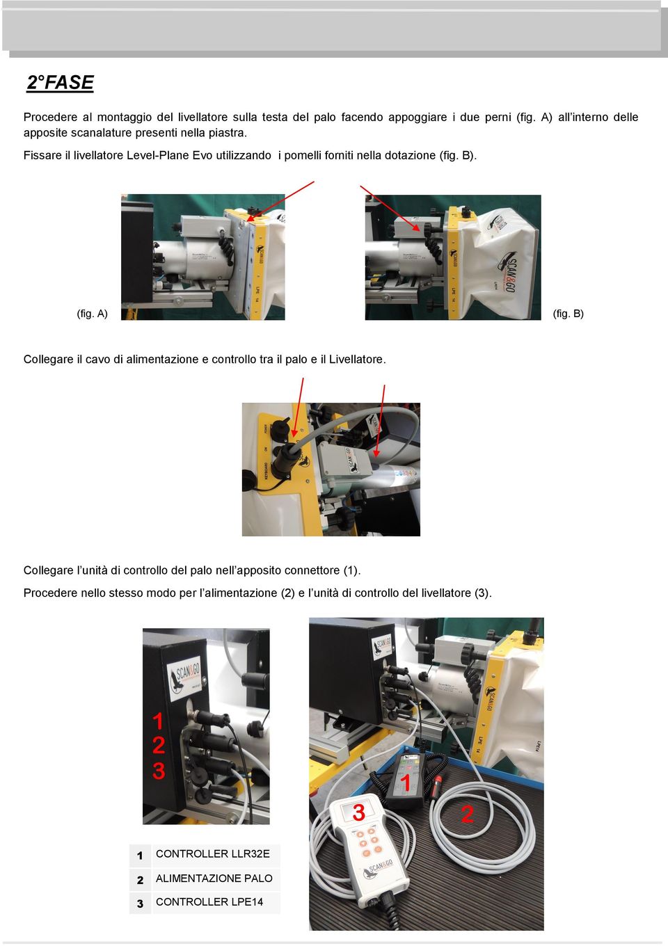 Fissare il livellatore Level-Plane Evo utilizzando i pomelli forniti nella dotazione (fig. B). (fig. A) (fig.