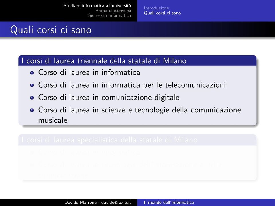 digitale Corso di laurea in scienze e tecnologie della comunicazione musicale I corsi di laurea specialistica