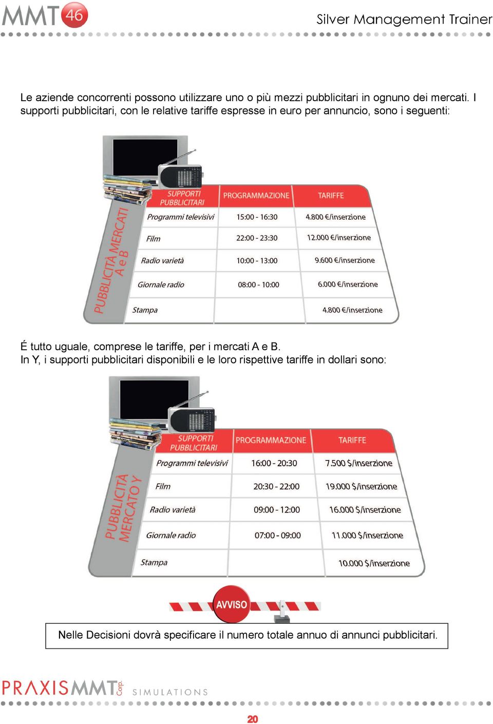 uguale, comprese le tariffe, per i mercati A e B.