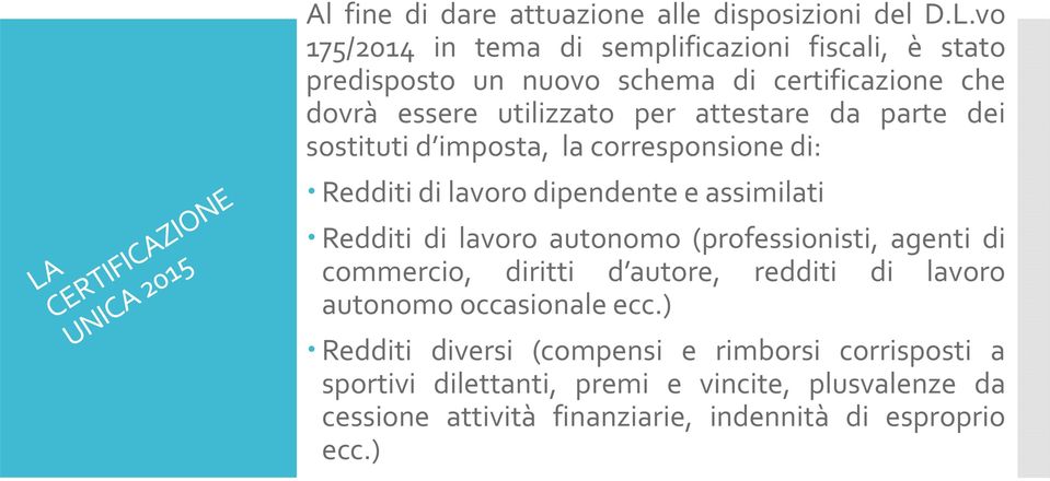 parte dei sostituti d imposta, la corresponsione di: Redditi di lavoro dipendente e assimilati Redditi di lavoro autonomo (professionisti, agenti