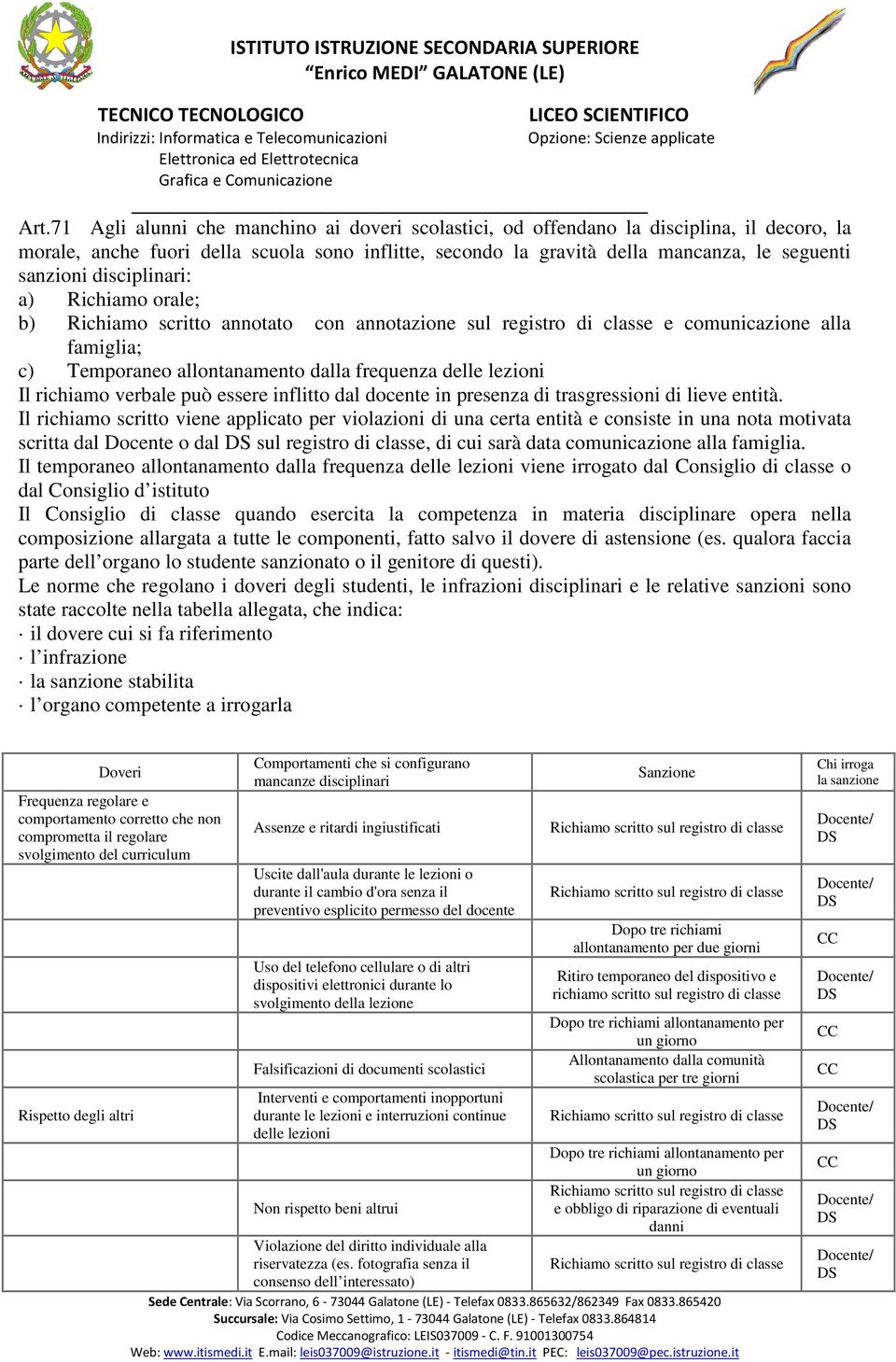 richiamo verbale può essere inflitto dal docente in presenza di trasgressioni di lieve entità.