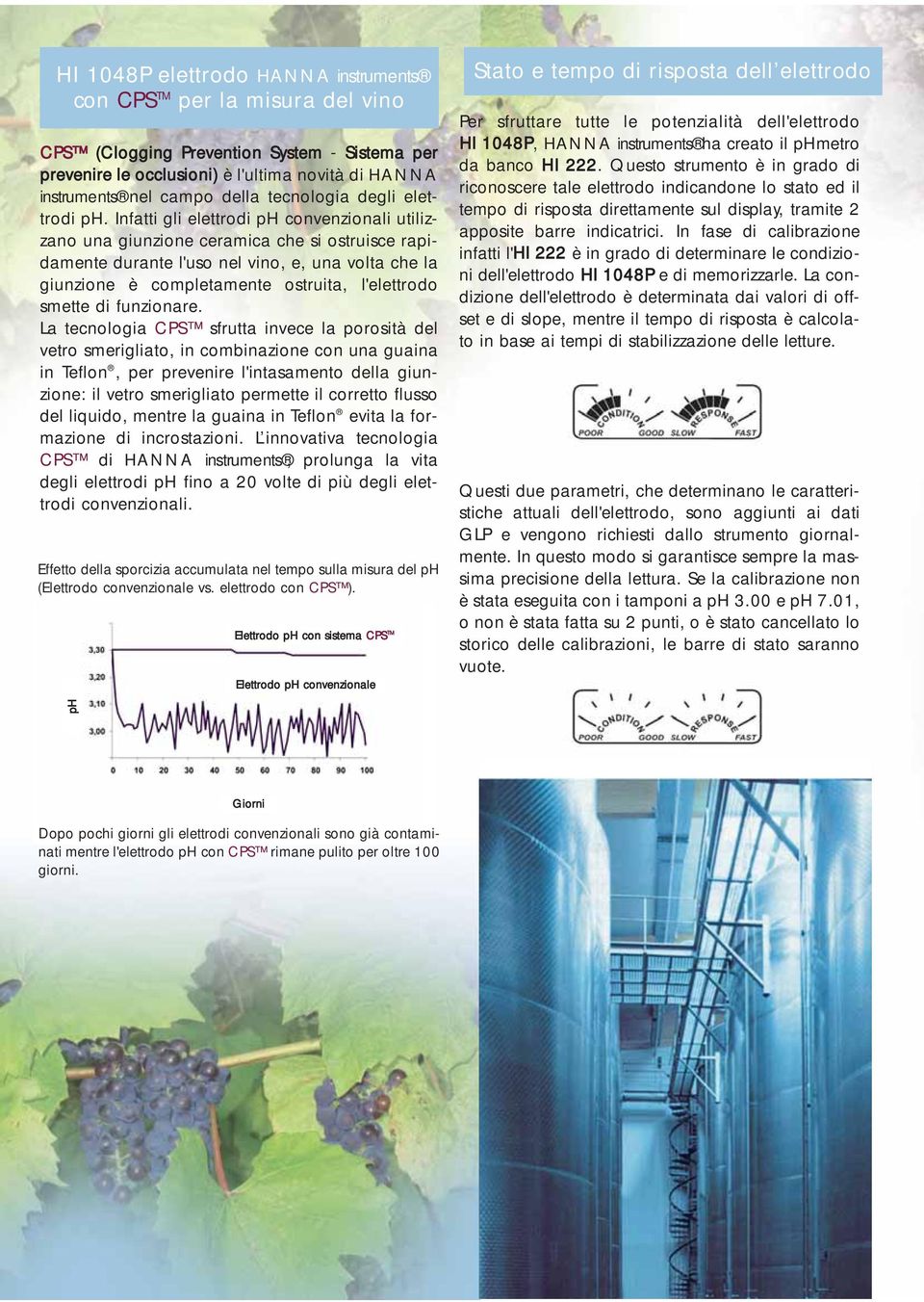 Infatti gli elettrodi ph convenzionali utilizzano una giunzione ceramica che si ostruisce rapidamente durante l'uso nel vino, e, una volta che la giunzione è completamente ostruita, l'elettrodo