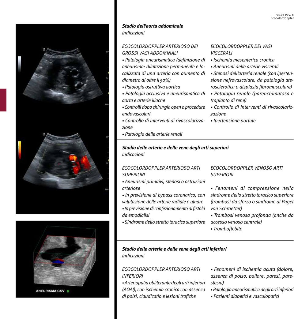 di diametro di oltre il 50%) Patologia ostruttiva aortica Patologia occlusiva e aneurismatica di aorta e arterie iliache Controlli dopo chirurgia open o procedure endovascolari Controllo di