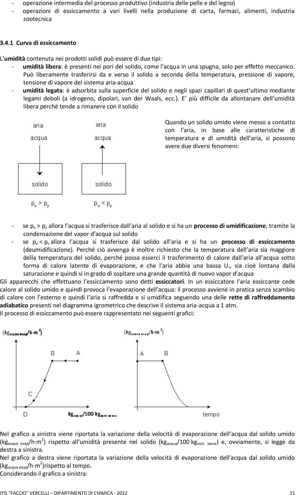 Può liberamente trasferirsi da e verso il solido a seconda della temperatura, pressione di vapore, tensione di vapore del sistema aria-acqua - umidità legata: è adsorbita sulla superficie del solido