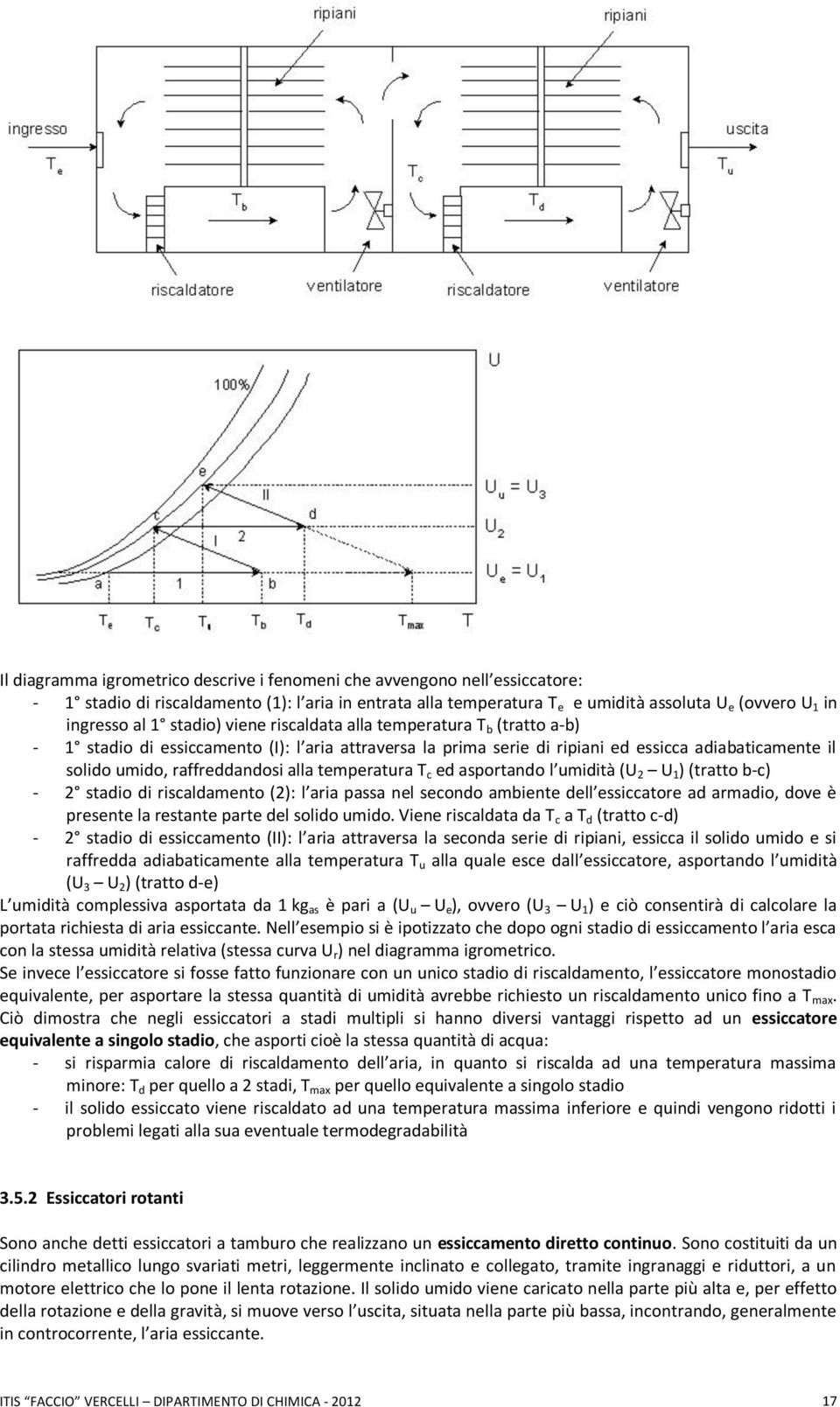 alla temperatura T c ed asportando l umidità (U 2 U 1 ) (tratto b-c) - 2 stadio di riscaldamento (2): l aria passa nel secondo ambiente dell essiccatore ad armadio, dove è presente la restante parte