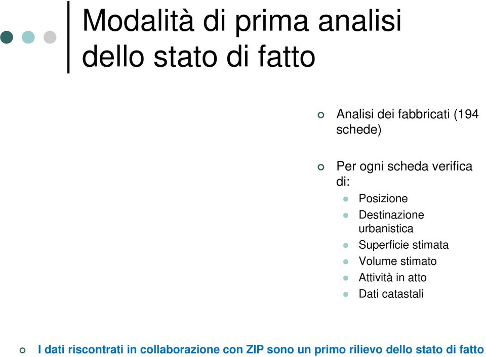 Superficie stimata Volume stimato Attività in atto Dati catastali I dati