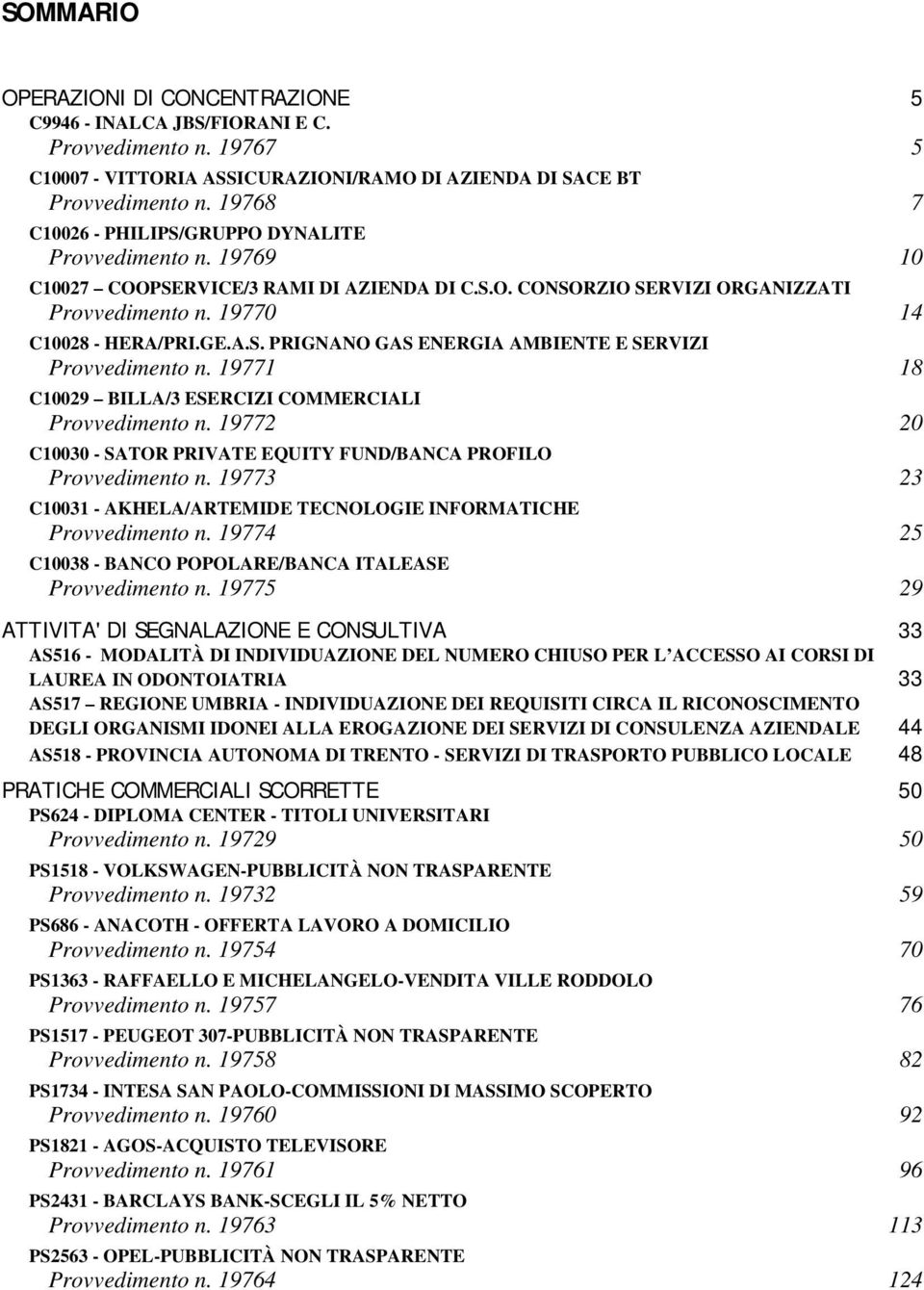 19771 18 C10029 BILLA/3 ESERCIZI COMMERCIALI Provvedimento n. 19772 20 C10030 - SATOR PRIVATE EQUITY FUND/BANCA PROFILO Provvedimento n.