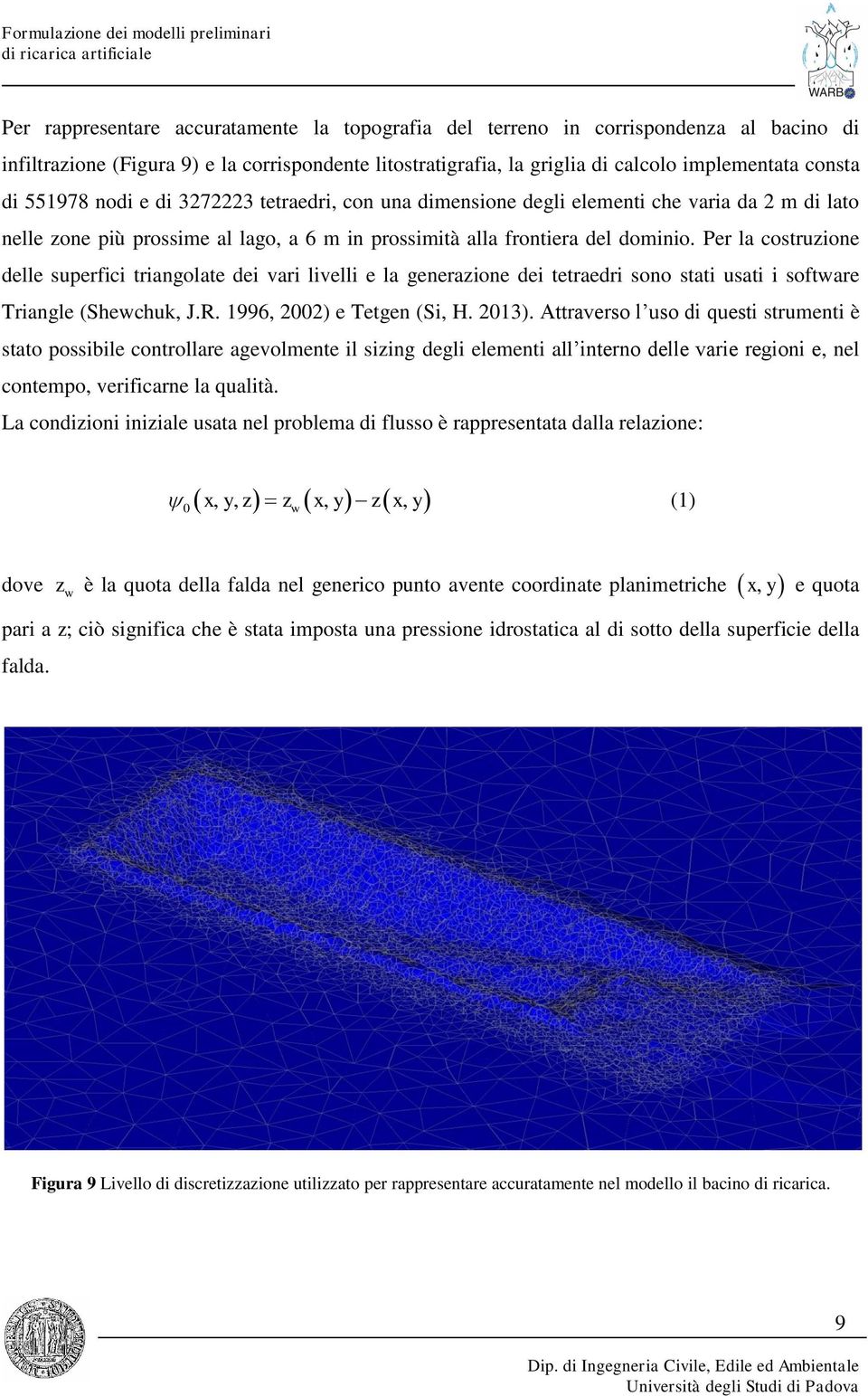 Per la costruzione delle superfici triangolate dei vari livelli e la generazione dei tetraedri sono stati usati i software Triangle (Shewchuk, J.R. 1996, 2002) e Tetgen (Si, H. 2013).