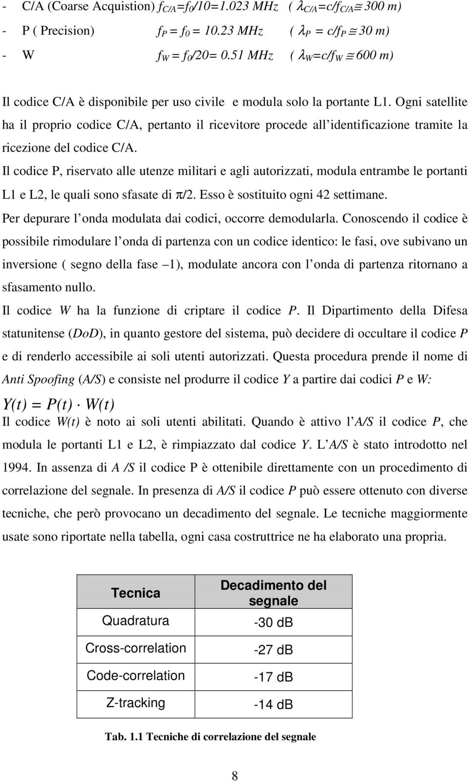 Ogni satellite ha il proprio codice C/A, pertanto il ricevitore procede all identificazione tramite la ricezione del codice C/A.