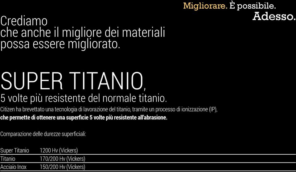 Citizen ha brevettato una tecnologia di lavorazione del titanio, tramite un processo di ionizzazione (IP), che permette